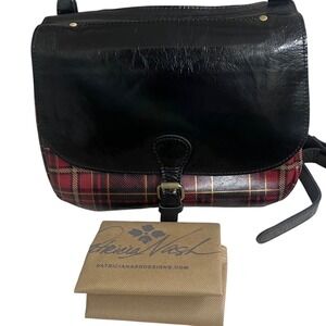 Patricia Nash Black Leather Red Tartan Plaid Crossbody Bag Messenger Purse